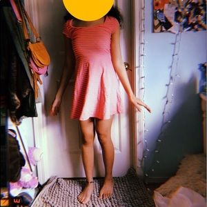 Grayish, pinkish striped dress